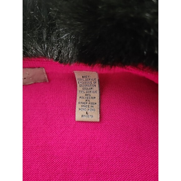 i.e. Button Hotpink Long Sleeves Cardigan Sweater Removeable Faux Fur Colar Sz L - Picture 5 of 10